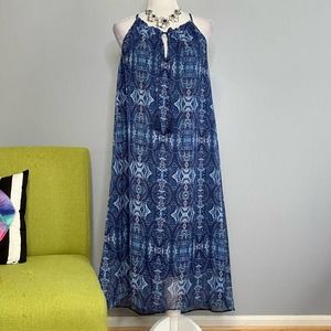 Lucky Brand Blue Boho Sleeveless Trapeze Midi Dress